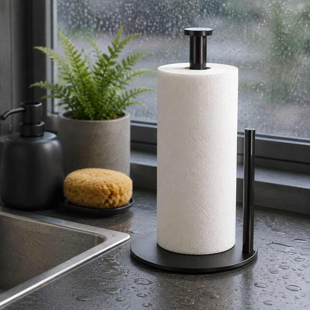 Desktop Stainless Steel Paper Towel Roll Holder for Kitchen