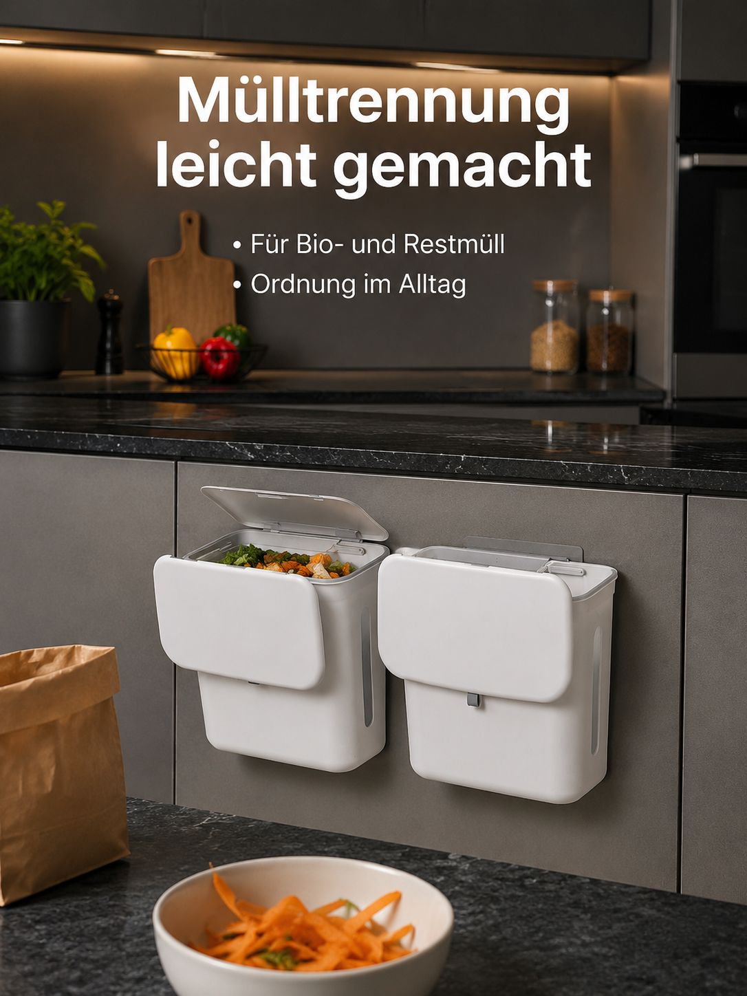 Haushalts-Mülleimer mit Trocken-Nass-Trennung und Schiebedeckel