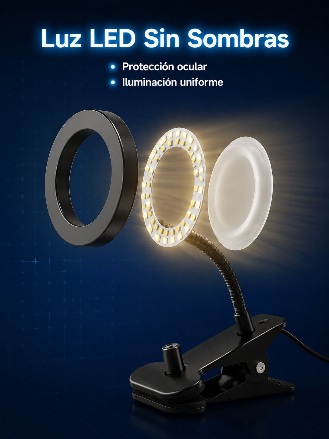Lámpara de aumento 10x con soporte y luz LED, ideal para lectura y trabajo