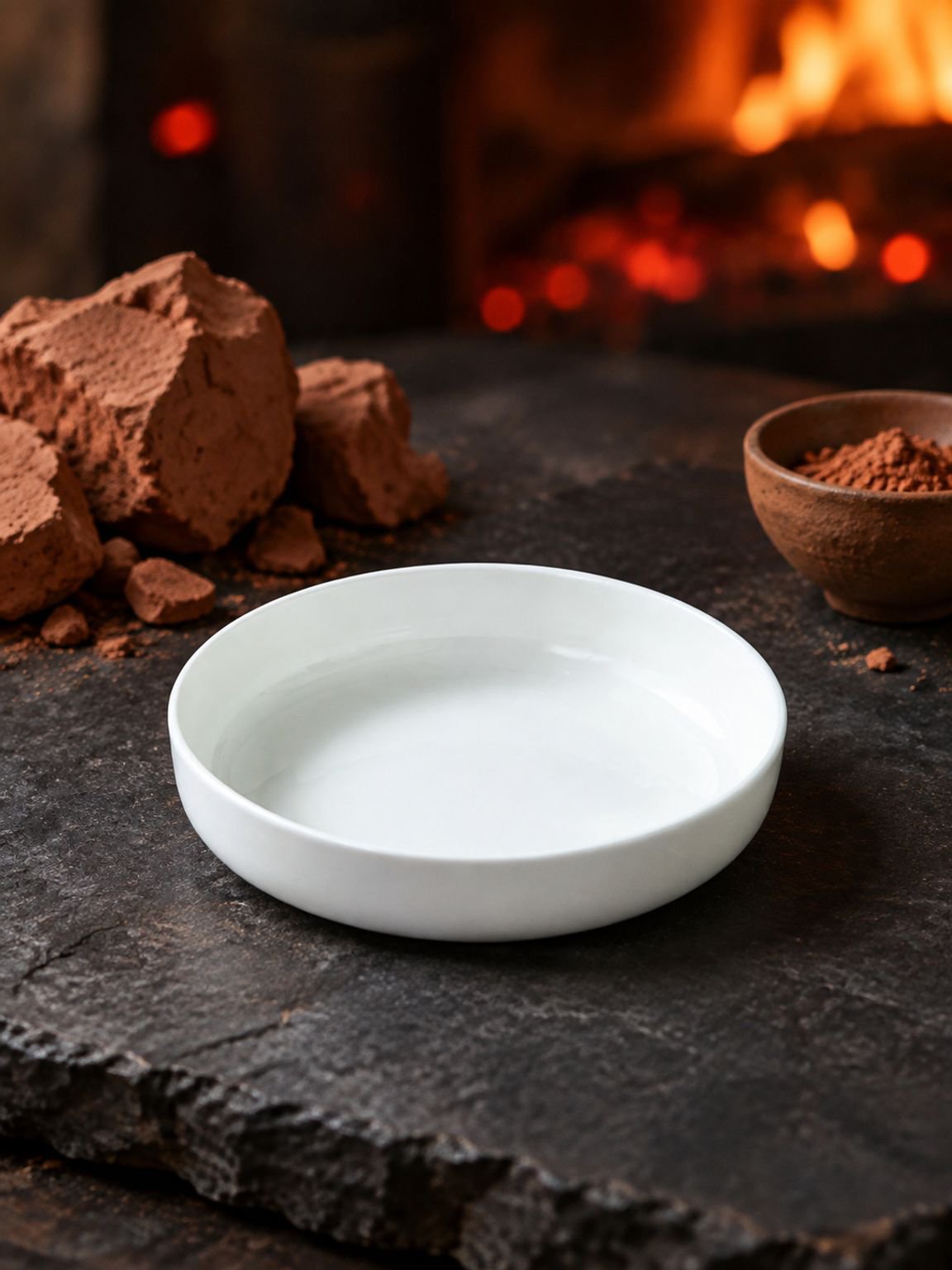 Plato de cerámica blanco puro en ambiente minimalista