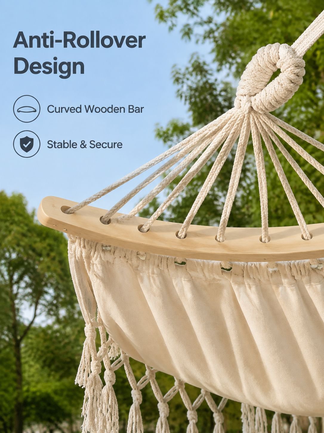 Outdoor Anti-Rollover Canvas Hammock with Tassels for Adults, Perfect for Picnic & Camping