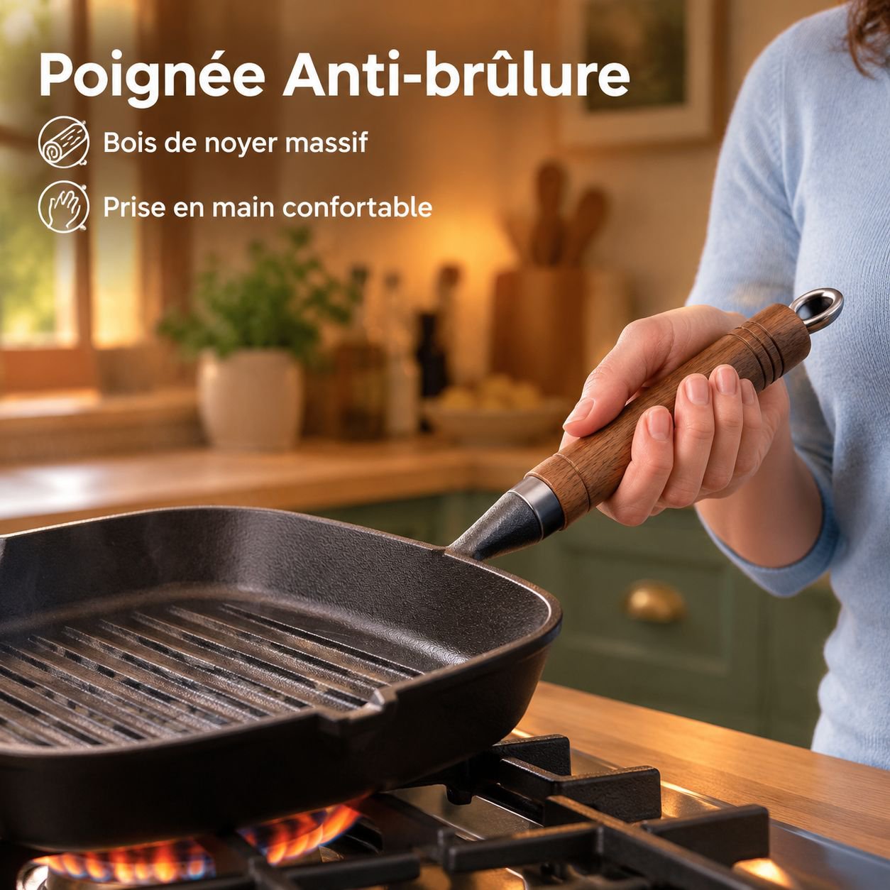 Poêle à Steak en Fonte sans Revêtement Gaz et Induction