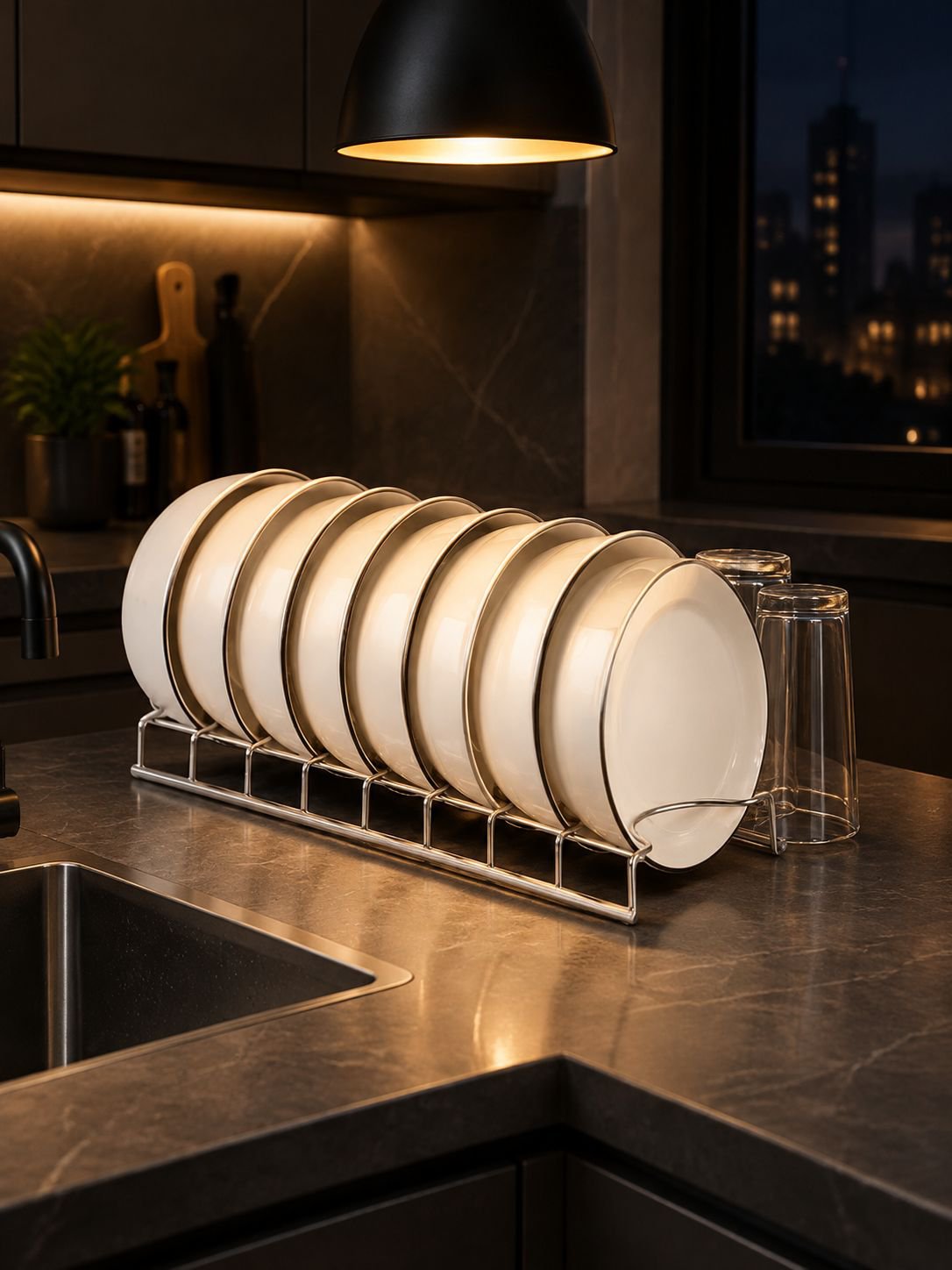 Escurridor de platos práctico y elegante en cocina mexicana