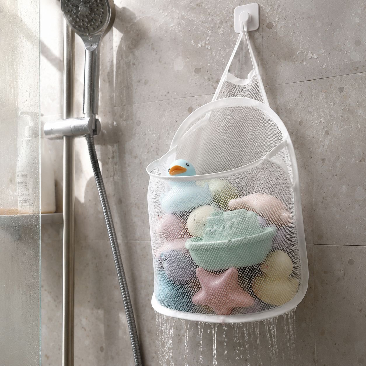 Sac à linge mural pliable, panier en maille adhésif, sans clou