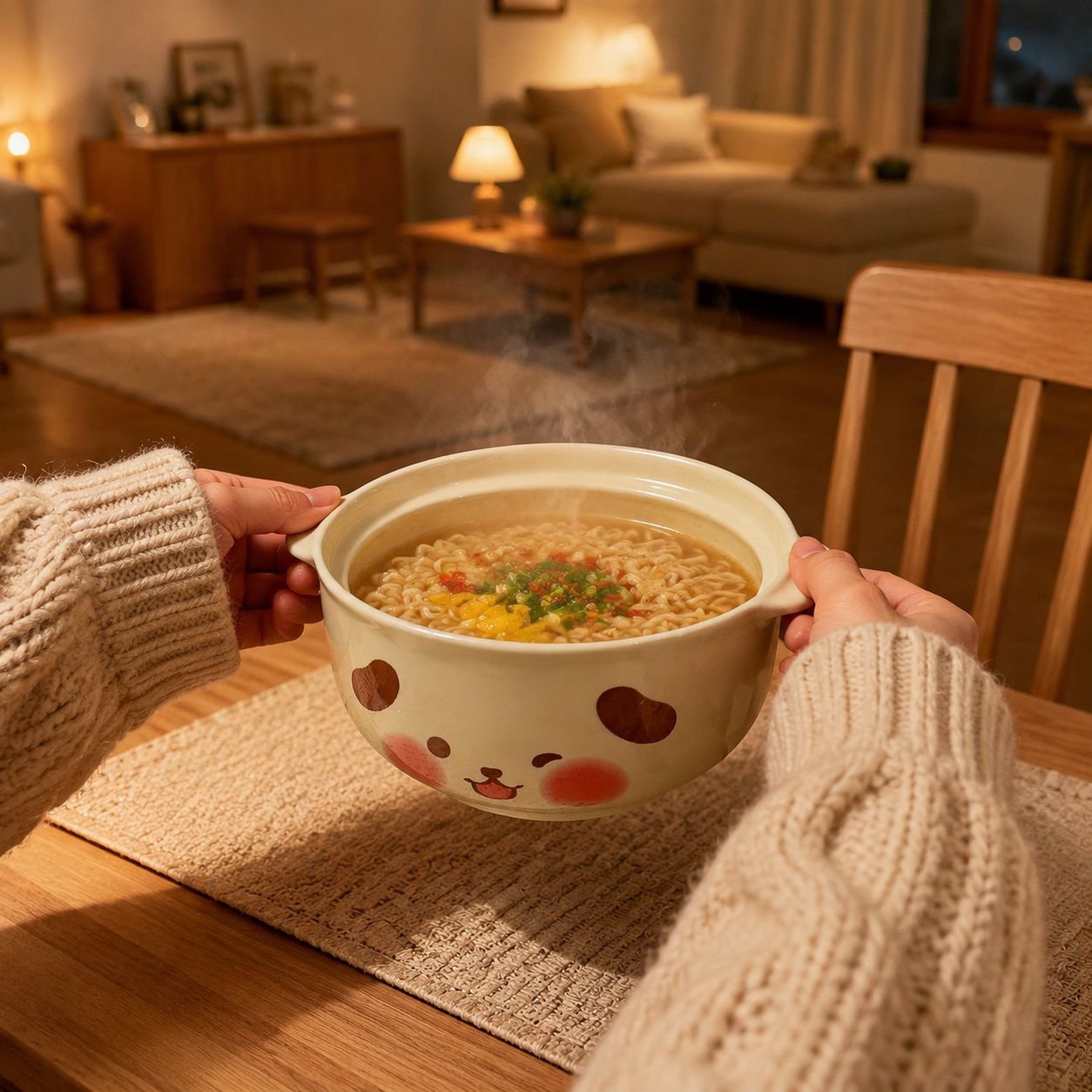 High-value cartoon ceramic instant noodle bowl with lid tableware cute high-temperature underglaze c