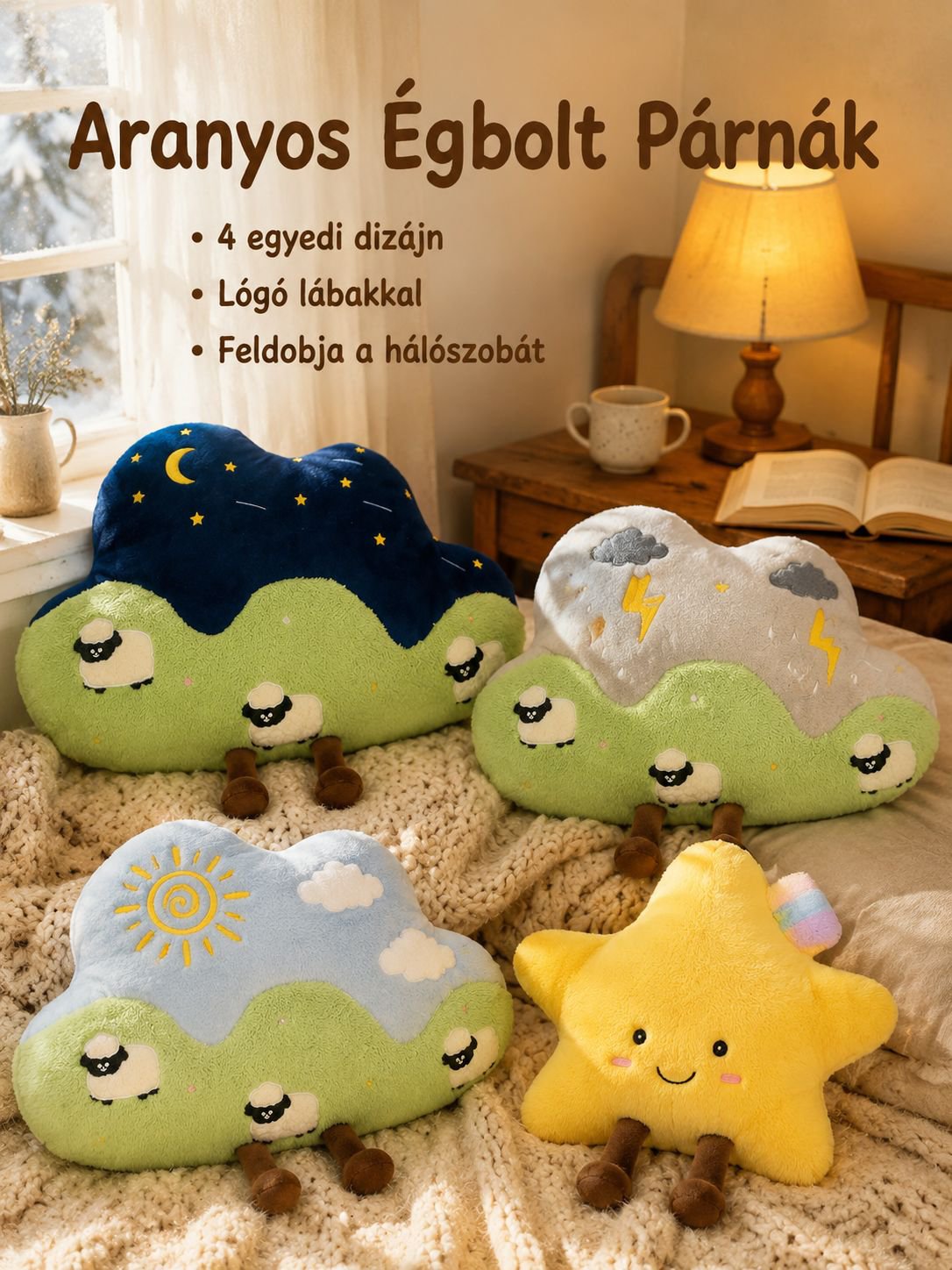 Kék ég és fehér felhő dizájnú párna és fejpárna