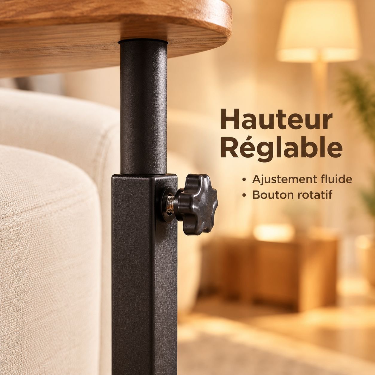 Table d'Appoint Réglable en Hauteur Bout de Canapé Mobile Petite Table Basse