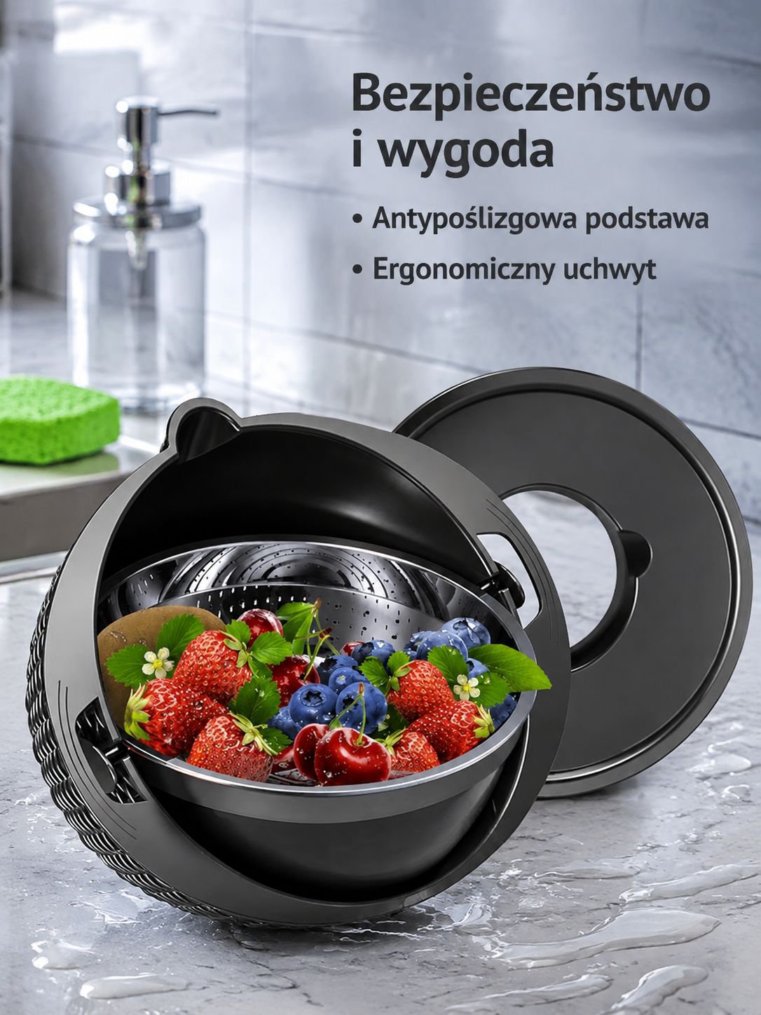 Domowy obrotowy kosz do mycia warzyw z tarką, dwuwarstwowy, ze stali nierdzewnej