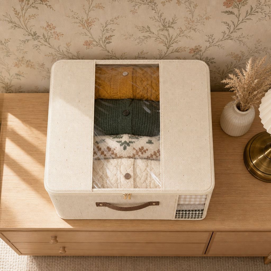 Durable fabric storage bin with reinforced handles