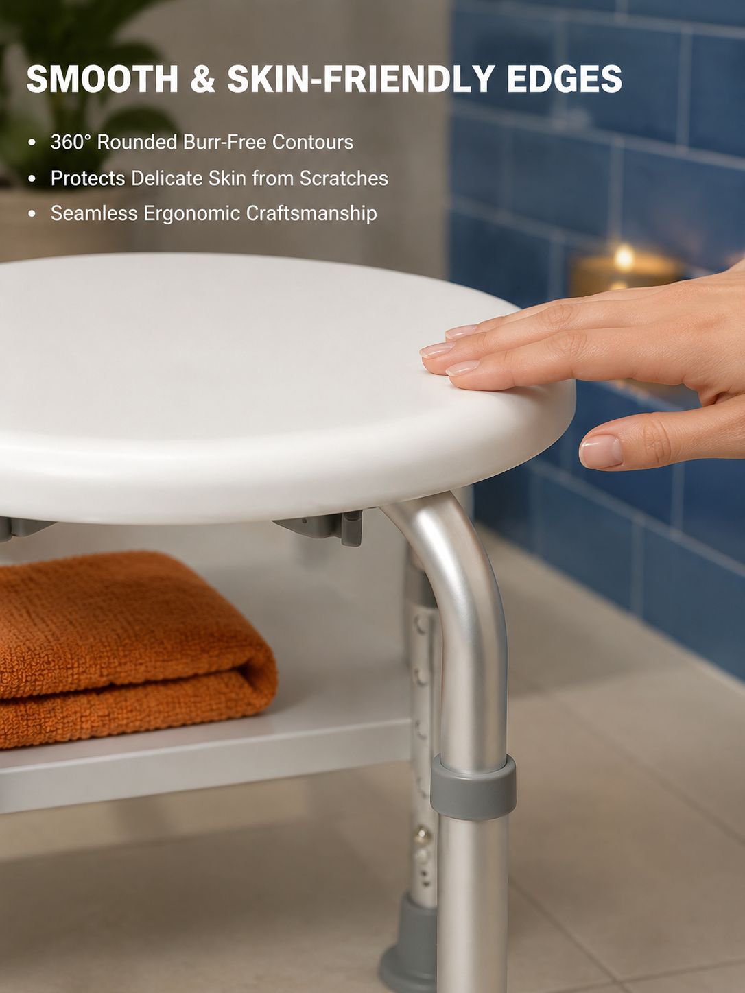 Adjustable height shower chair for elderly safety