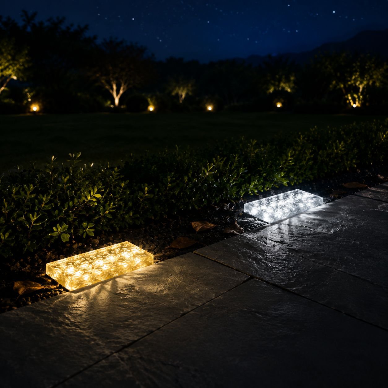 Automatic lighting solar brick lamp in outdoor landscape