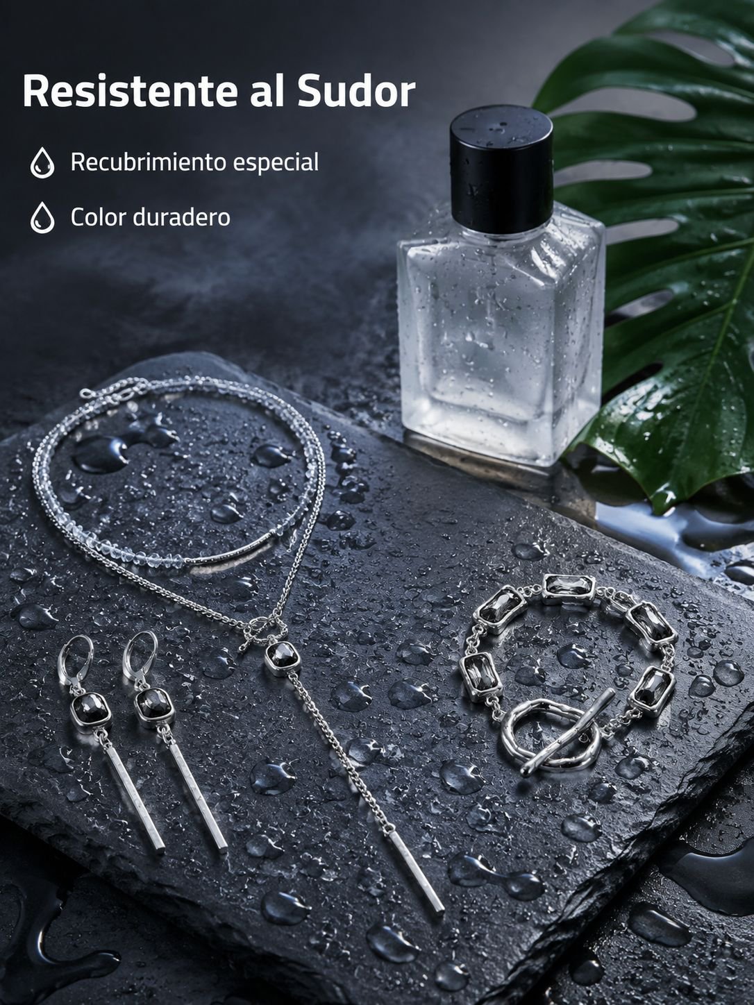 Collar de diamantes negros cuadrado con diseño geométrico, estilo oscuro y minimalista para mujer