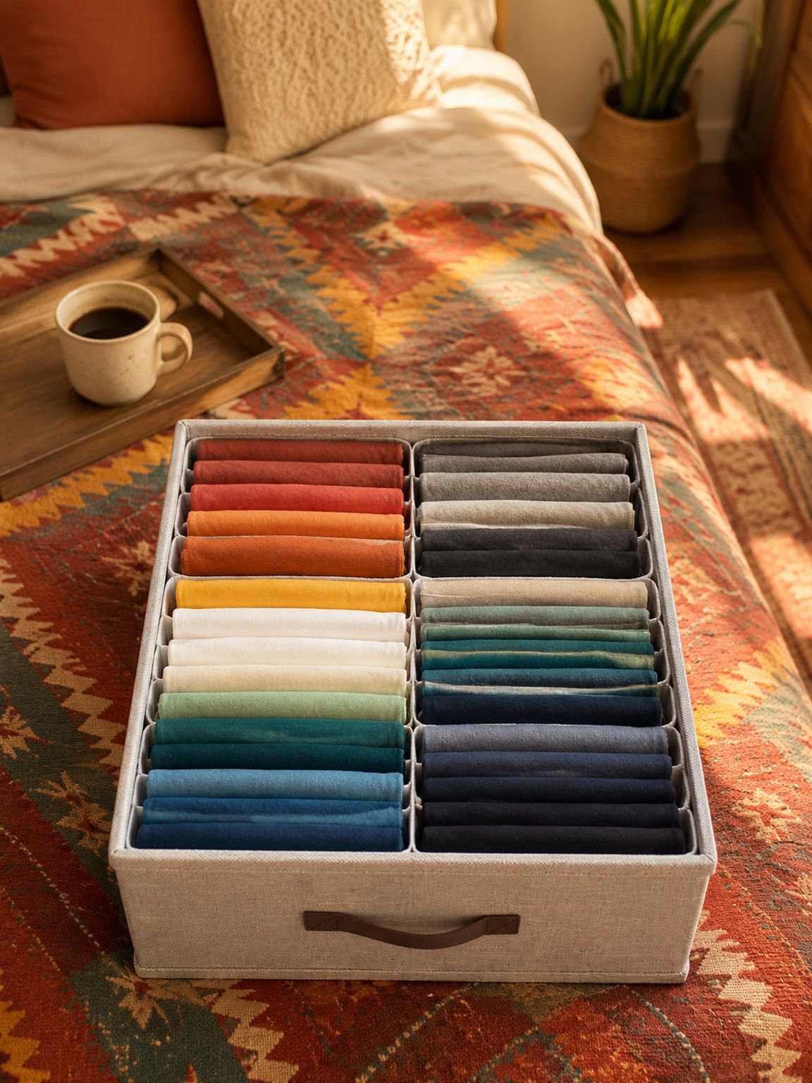 Caja de almacenamiento de doble compartimento para pantalones
