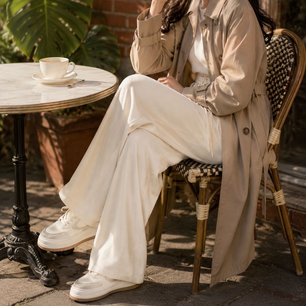Pantalones casuales de felpa para mujer con cintura alta y pierna ancha para uso diario