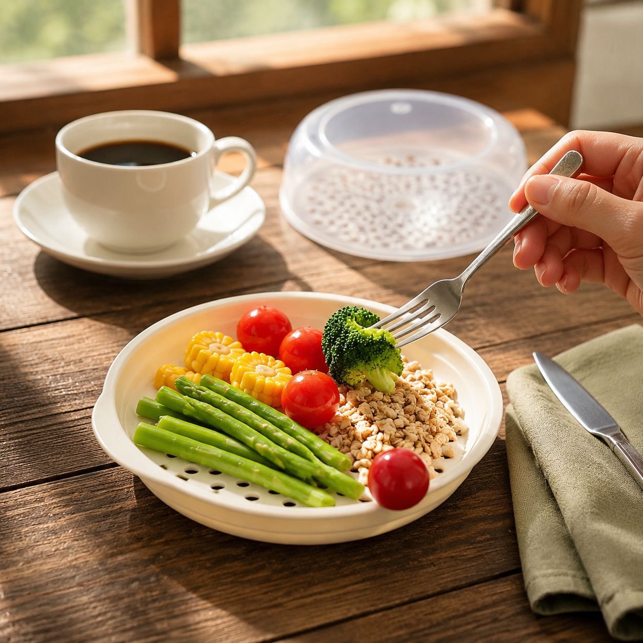 Thickening Microwave Steamer Steamer Dopamine with a lid Transparent and visible Simple operation St