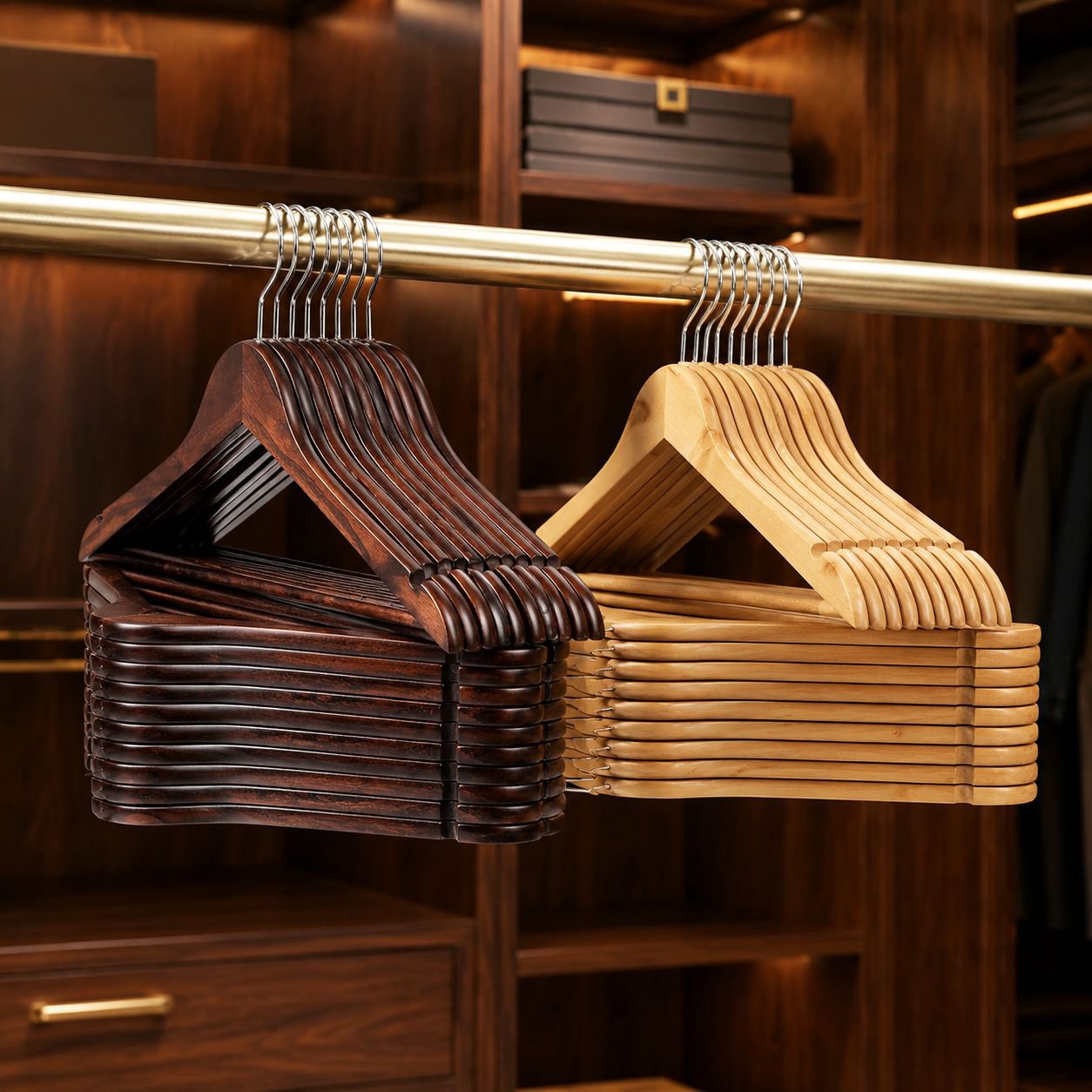Percha de madera sólida para adultos, ideal para hoteles