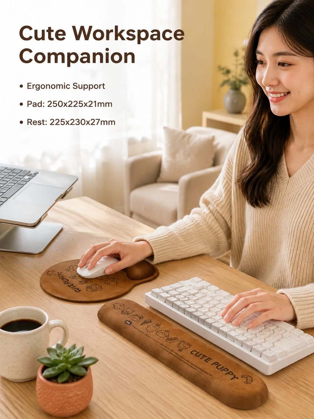 Cartoon Cute Dog Wrist Rest Mouse Pad Desk Mat, Girls Office Keyboard Mat