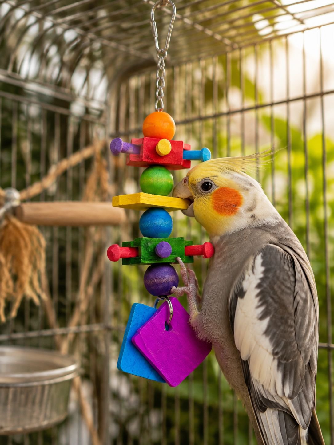 Parrot Colorful Chewing Toy Stand, Cockatiel Tiger Skin Peony Educational Toy, Claw Sharpening and B