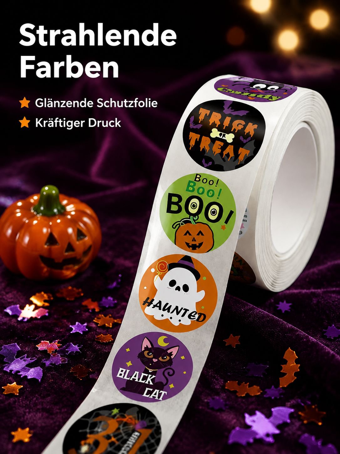 Halloween Sticker Rolle mit 500 bunten Aufklebern für Kinder