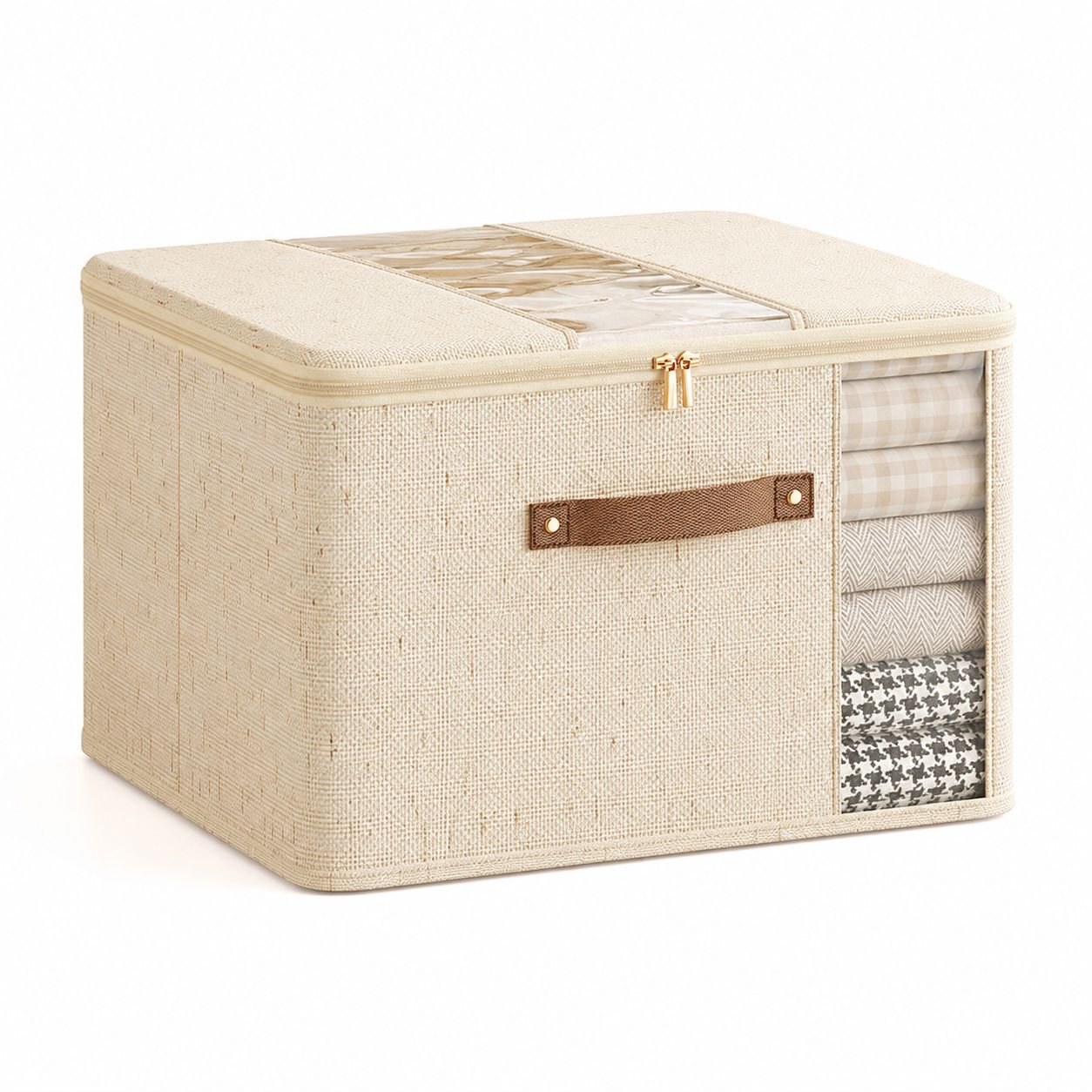 Large Home Fabric Quilt Organizer Double-Window Zipper Storage Box