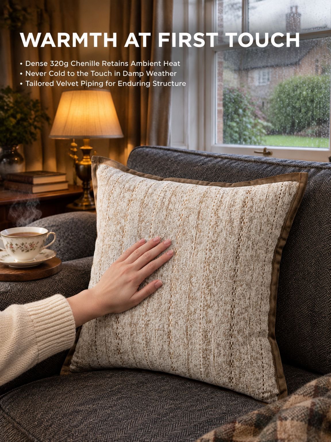 Plush chenille decorative cushion for bedroom home decor