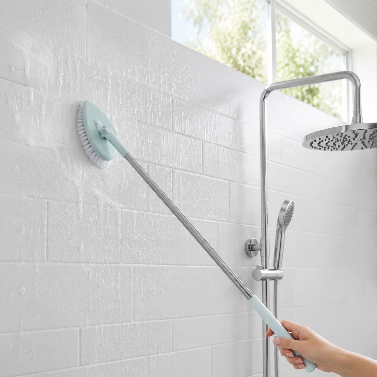 Long handle bathroom floor cleaning brush for easy scrubbing