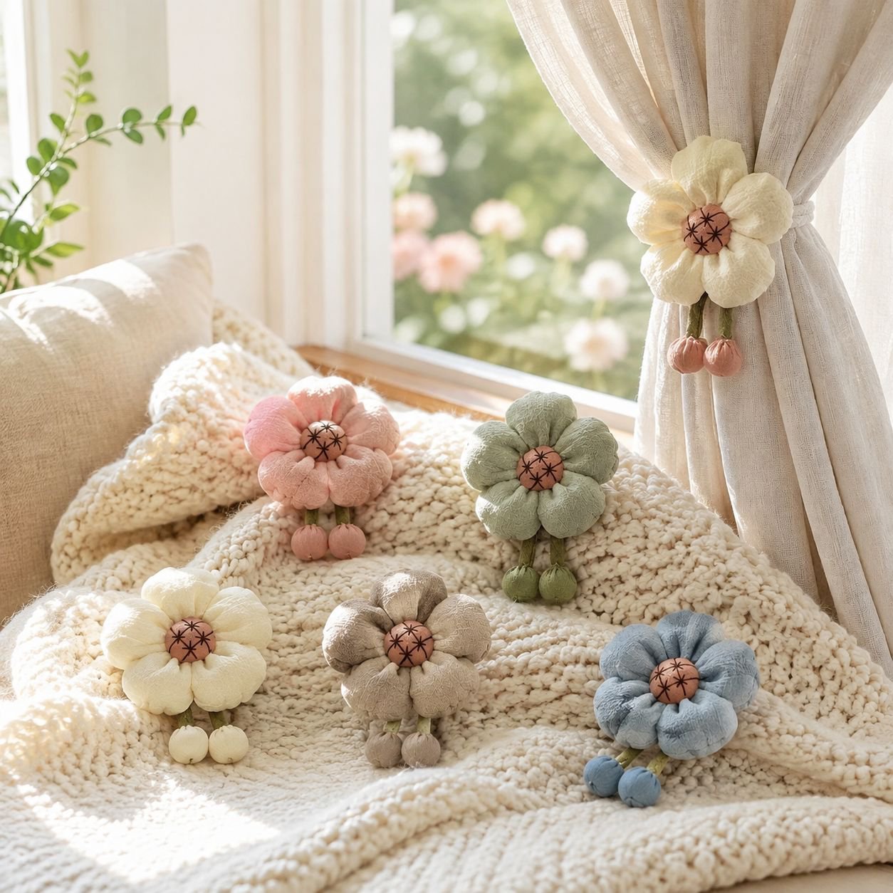 Cute Flower Curtain Ties One Pair Adjustable Bedroom Tie Buckle Decoration