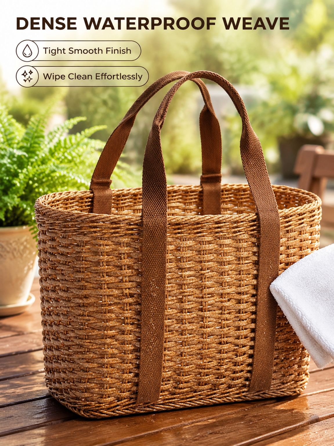 Vintage Rattan-Style Picnic Basket, Outdoor Shopping Basket, Camping Fruit Basket Bag