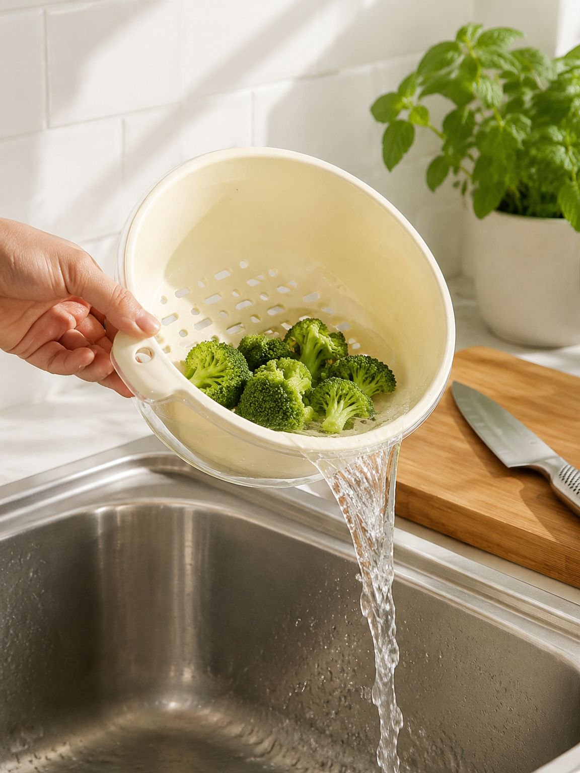 水切り機能付き洗菜盆の使用シーン