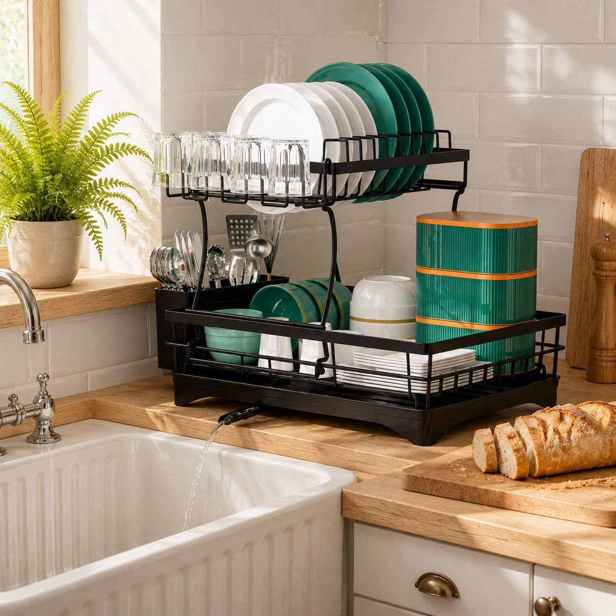 Kitchen storage rack countertop bowls and chopsticks kitchen supplies tableware organization double-