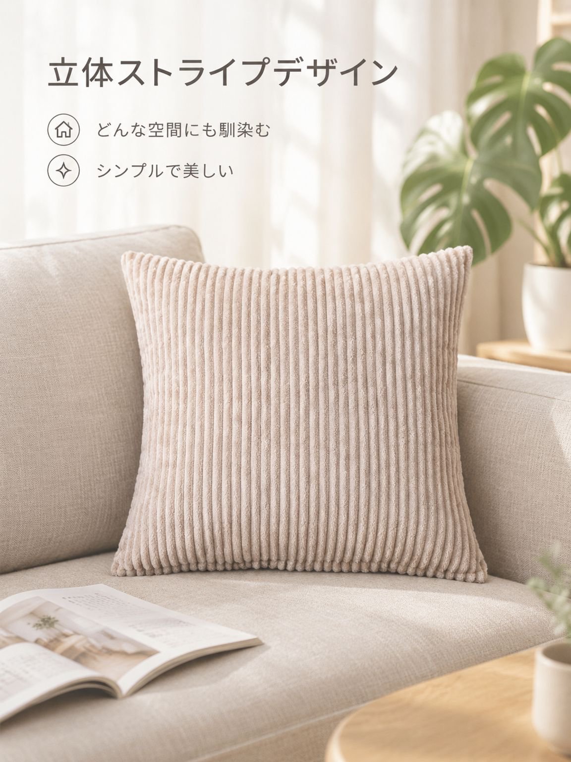 無地のストライプ柄ソファクッション