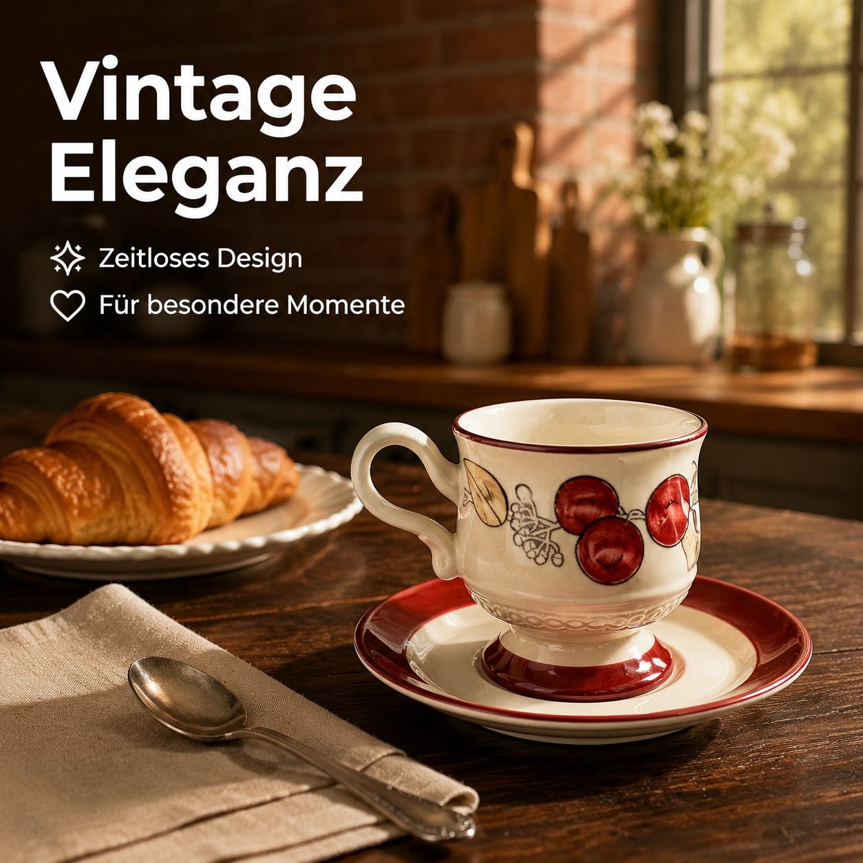 Keramik-Kaffeetassen- und Untertassen-Set im Vintage-Stil fuer Kaffee und Nachmittagstee