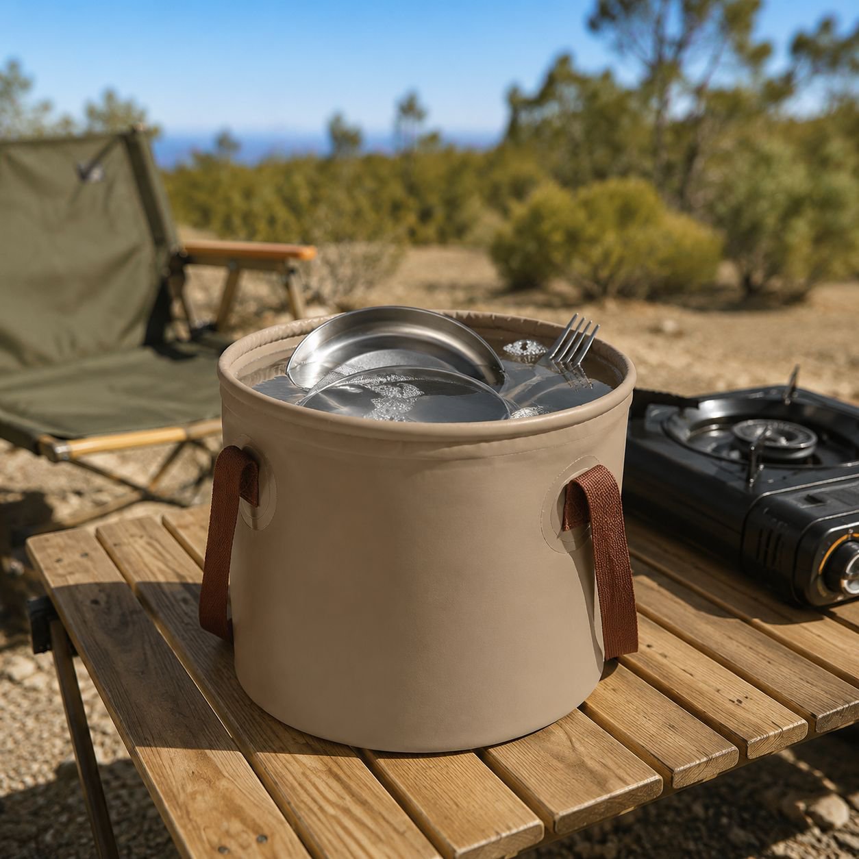 Easy to carry water bucket for fishing and camping trips