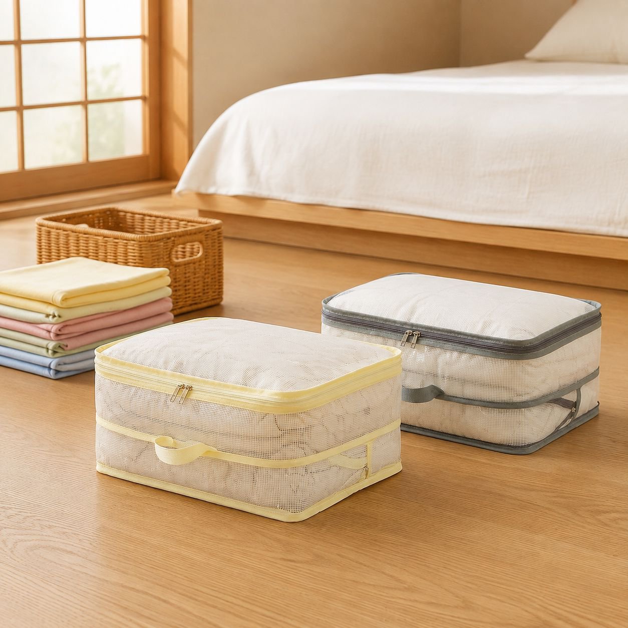 携帯用大容量透明圧縮収納バッグ