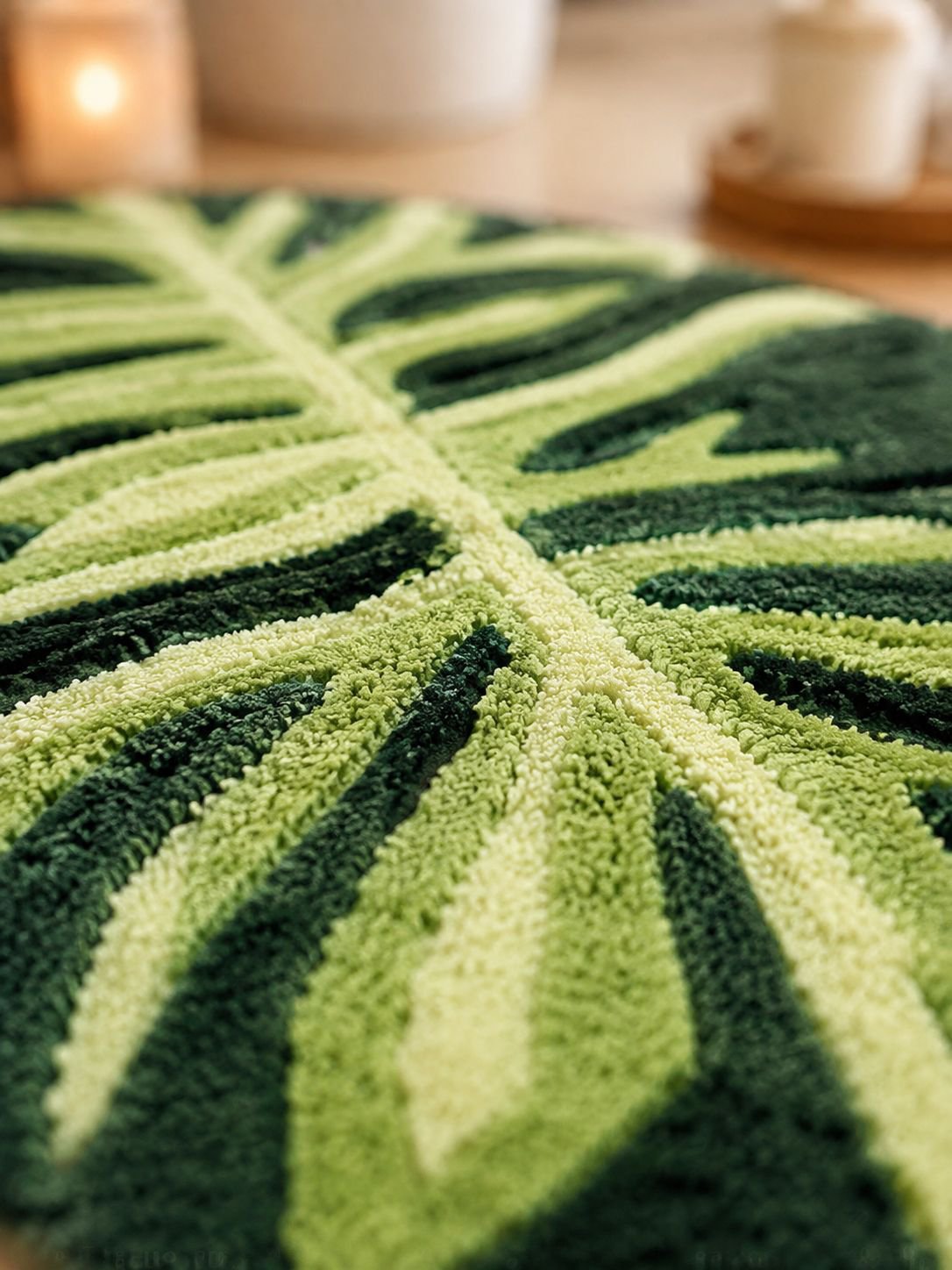 Alfombra con diseño de hojas verdes para entrada