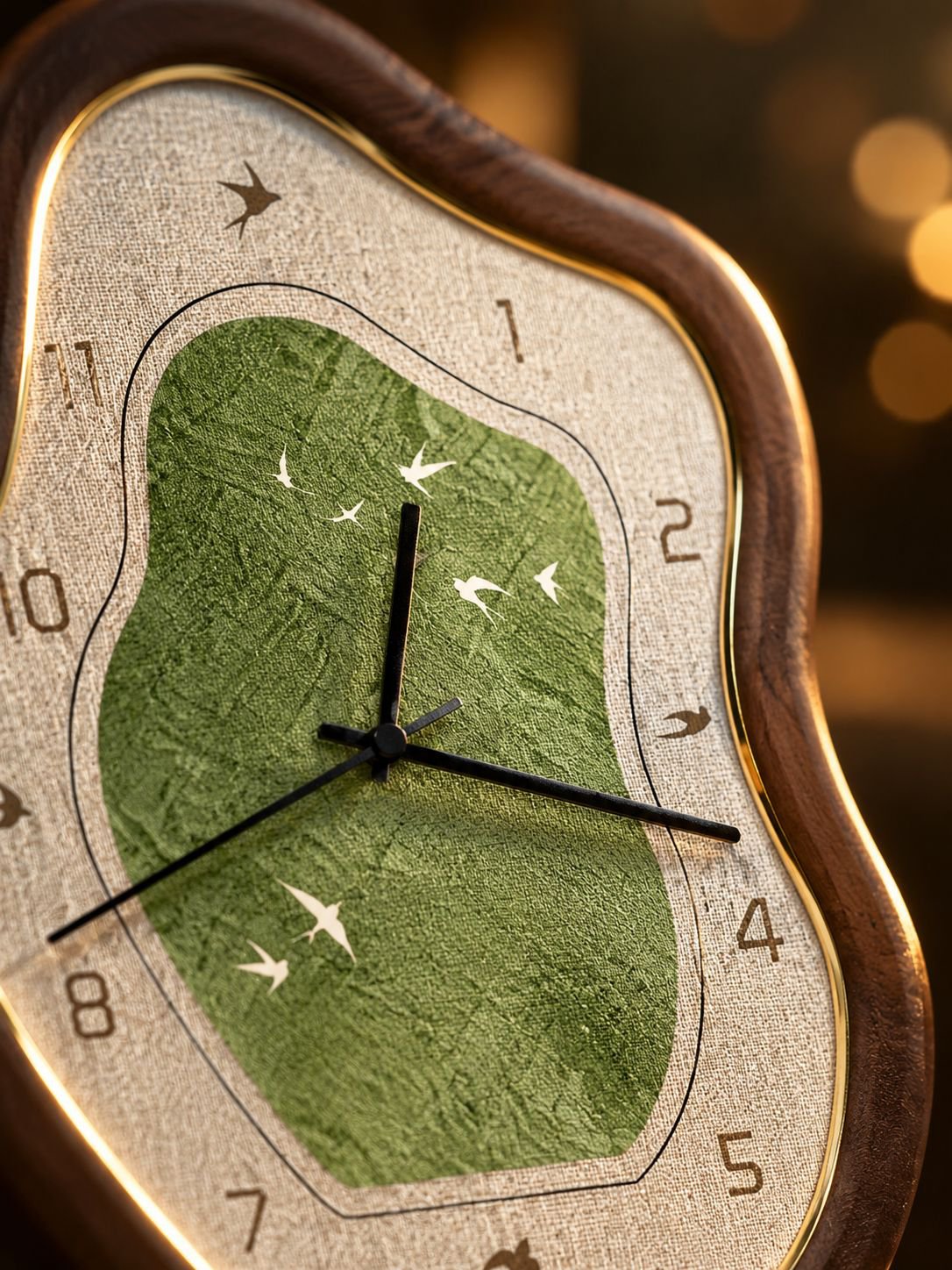 Reloj de mesa con diseño artístico y paisaje verde