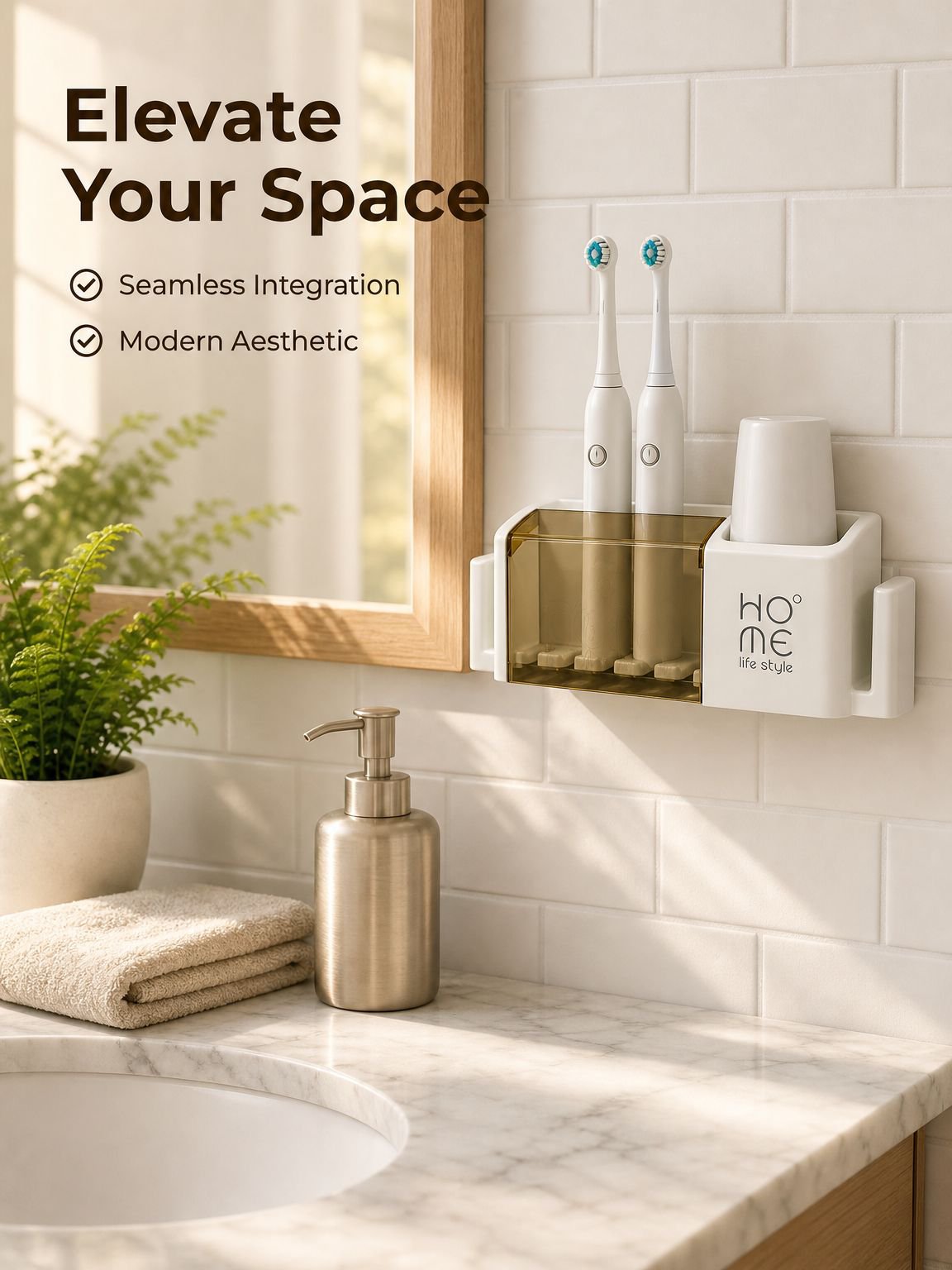 Wall-mounted electric toothbrush holder for bathroom, no drilling required, wash cup and toothbrush 