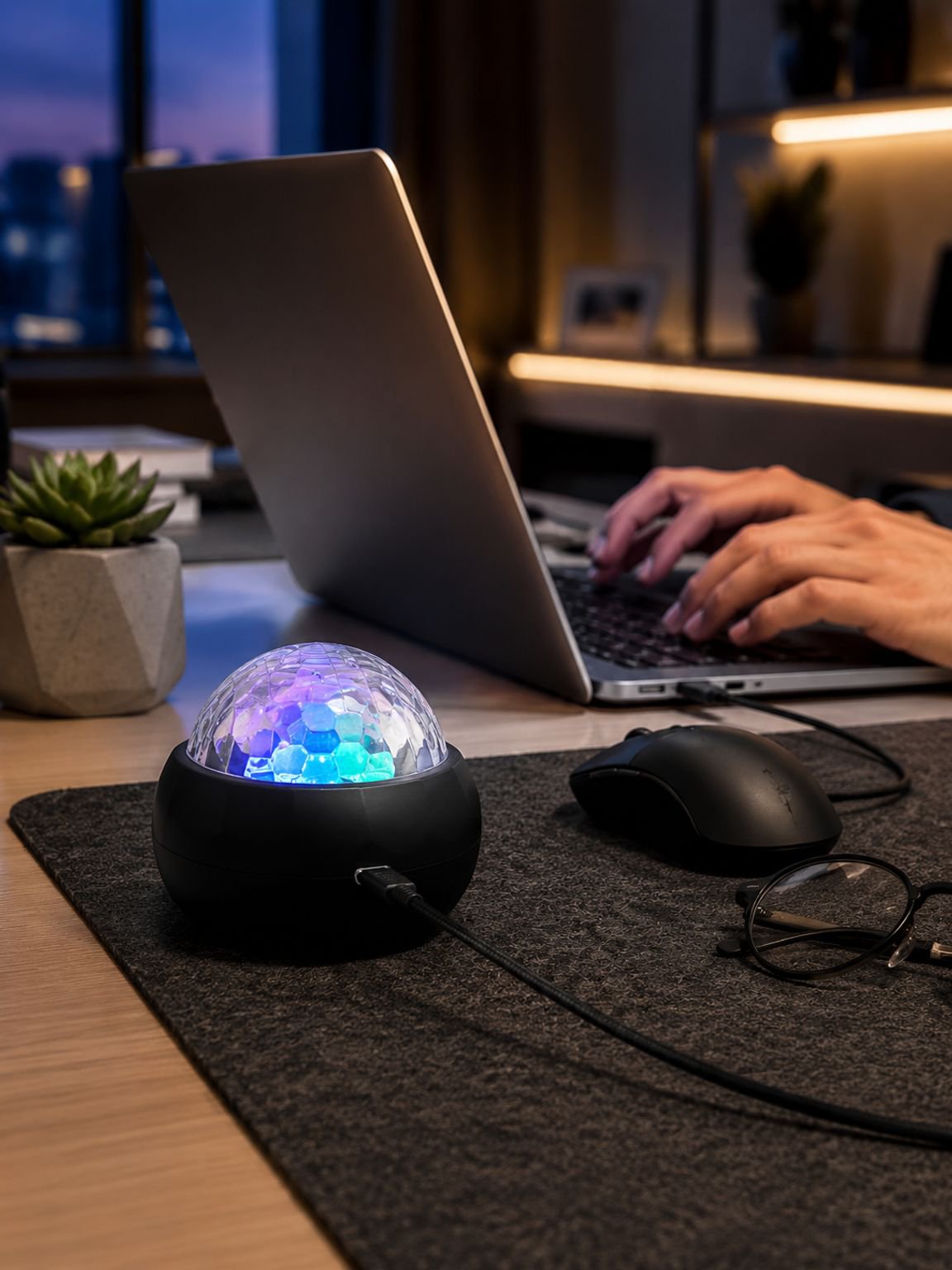 Proyector de cielo estrellado multicolor creando ambiente relajante
