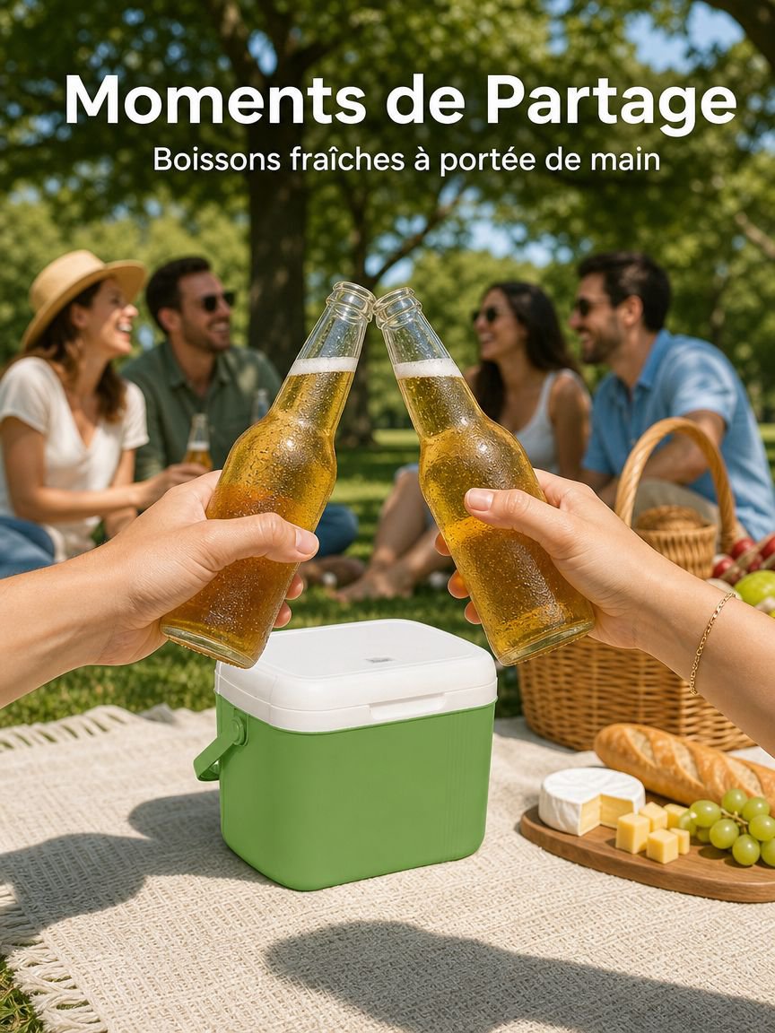Scène de camping avec la glacière près d’une tente
