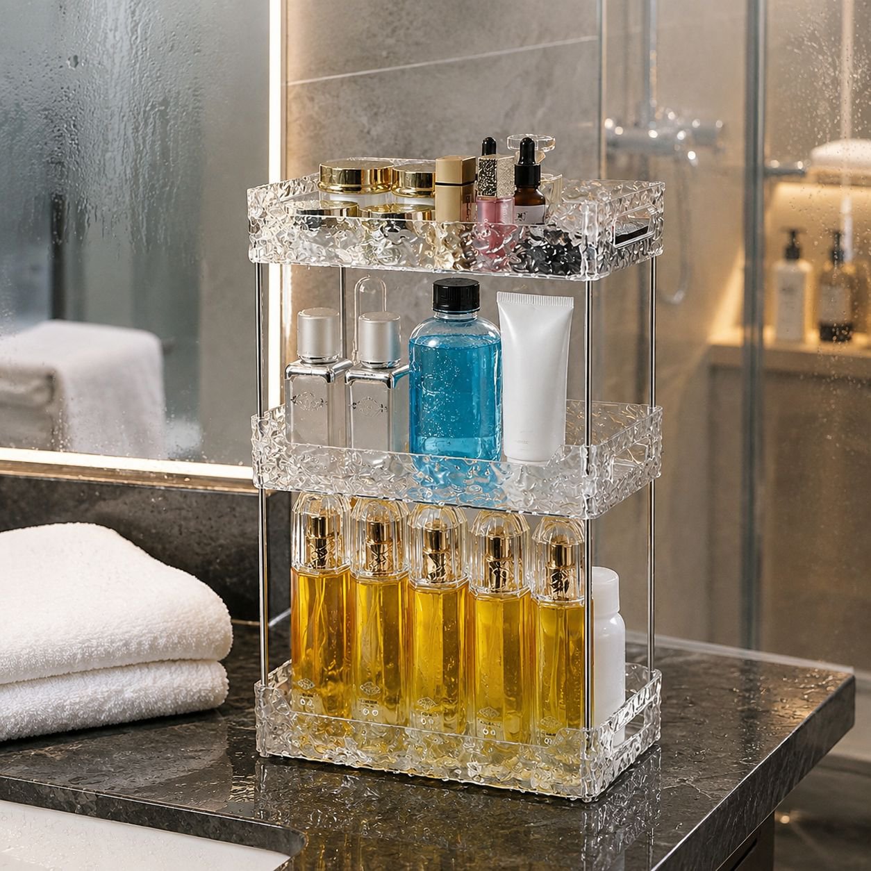 Desktop storage rack for makeup and accessories