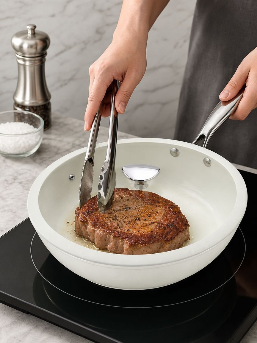 Nahaufnahme der keramischen Bratfläche ohne Beschichtung