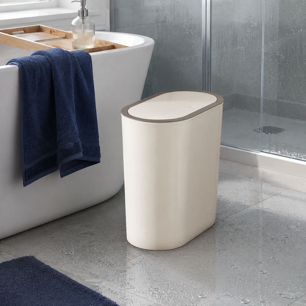 Push-Type Odor-Resistant Lidded Trash Bin for Home