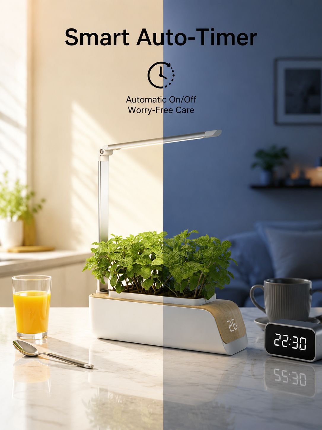 Smart indoor planter kit with LED plant growth light, smart planter with automatic illumination time