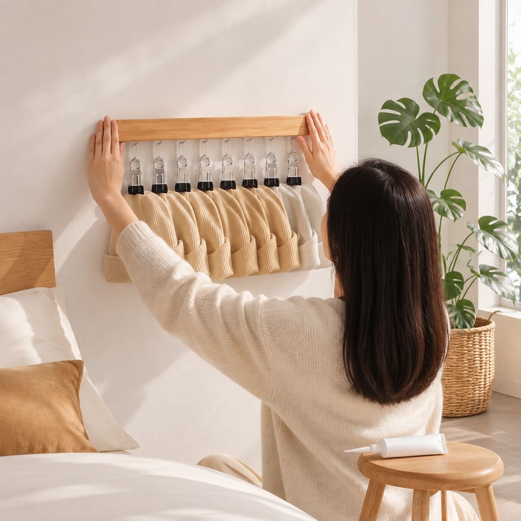 Retractable underwear hanger extending from wardrobe