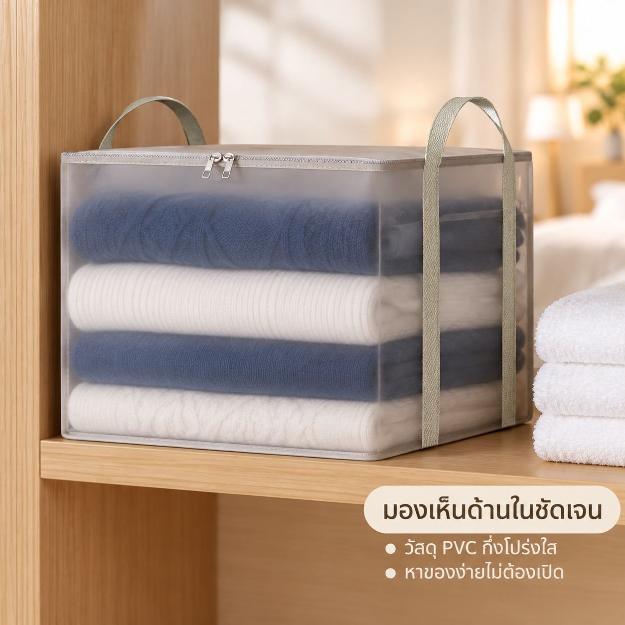 กระเป๋าเก็บเสื้อผ้าความจุสูงพร้อมหูหิ้วและโครงสร้างเสริมความแข็งแรง