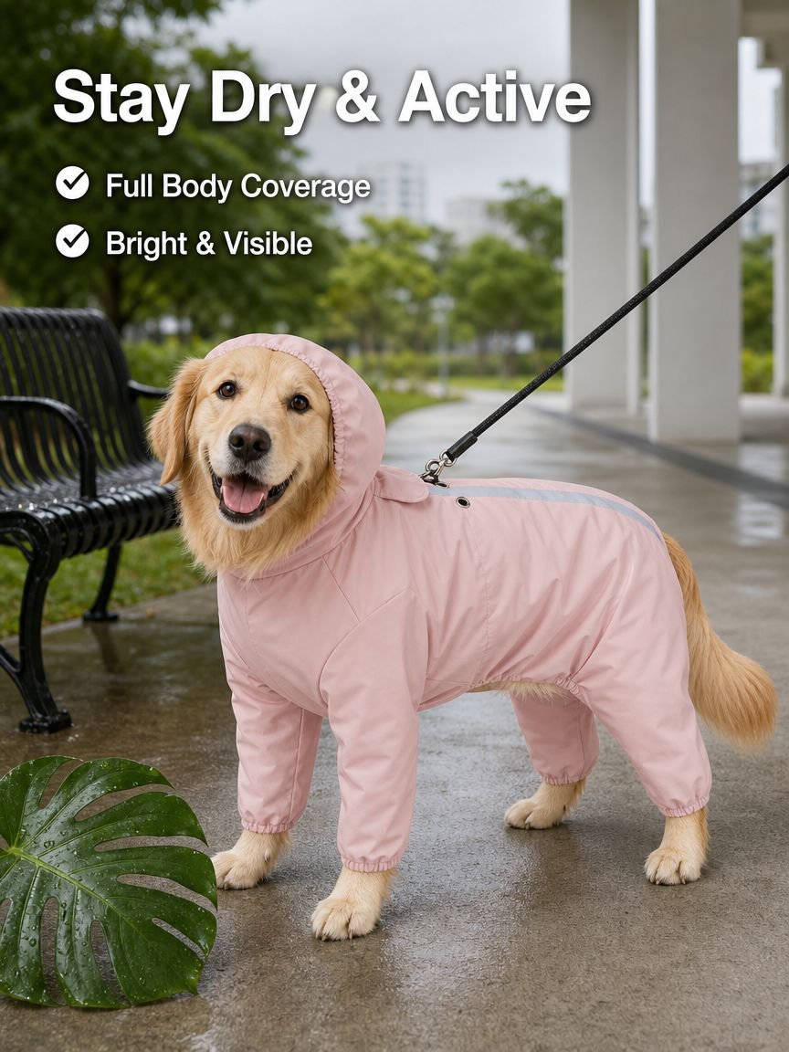 Reflective four-legged raincoat for pets