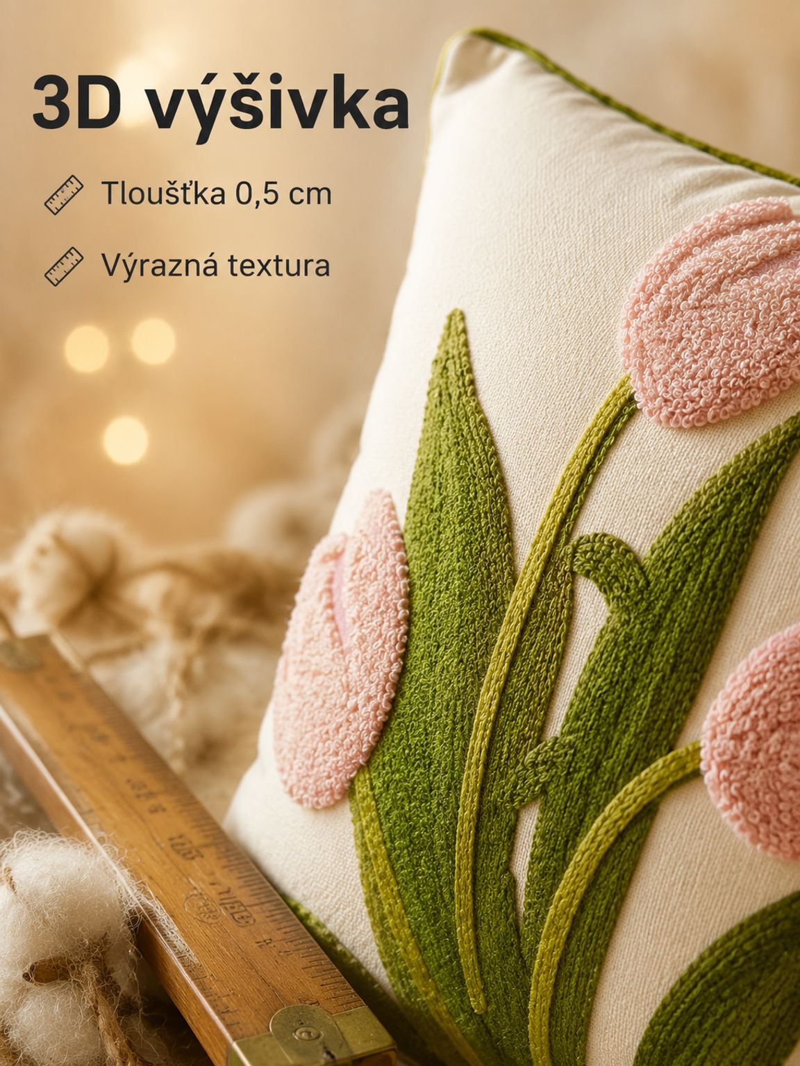 Květinový vyšívaný povlak na polštář