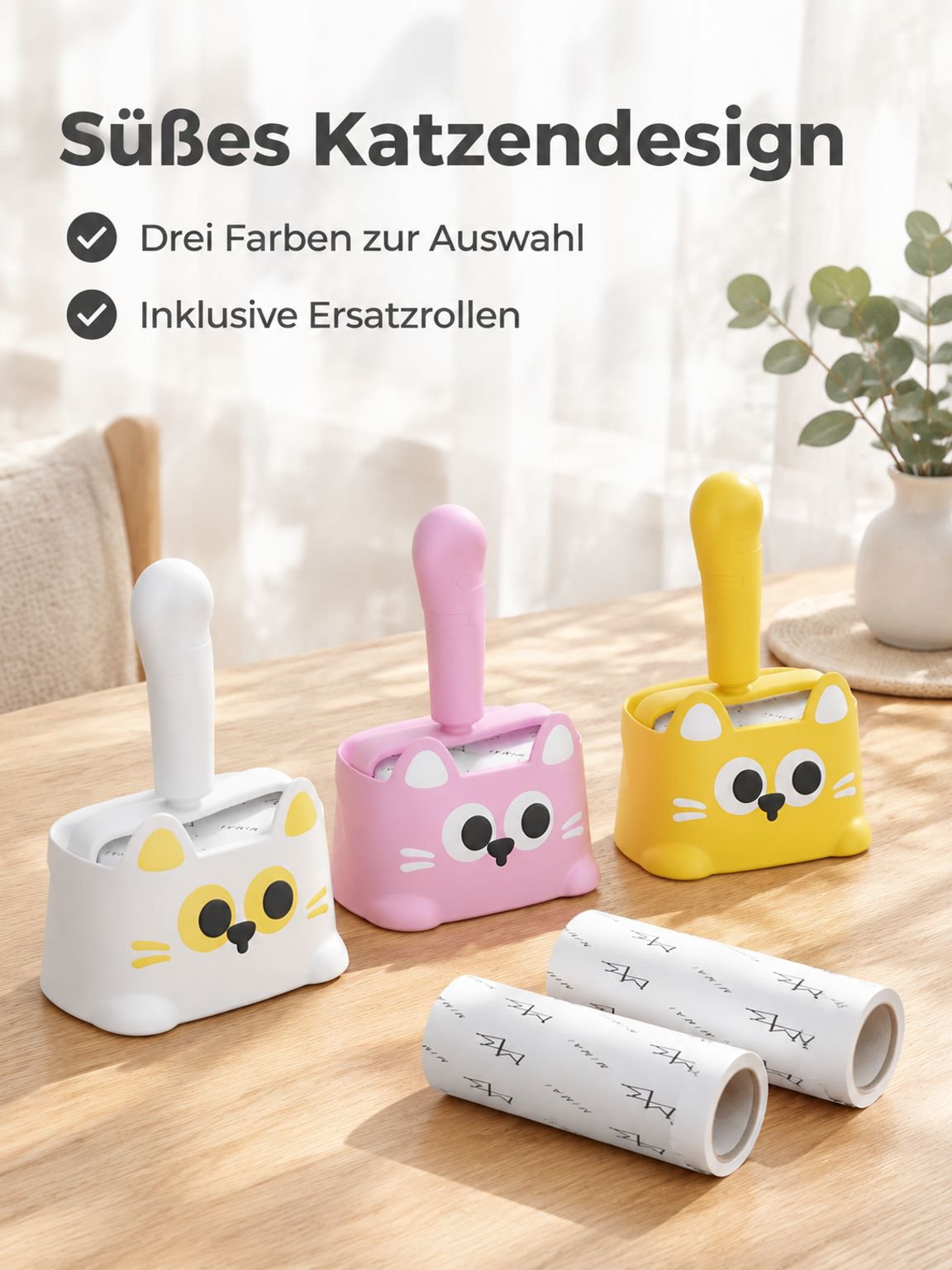 Neues Cartoon-Katzenhaarentferner-Set mit Ersatz-Abreißwalzen