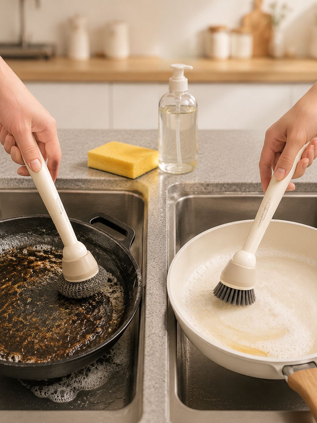 Efficient kitchen scrub brush for stubborn stains