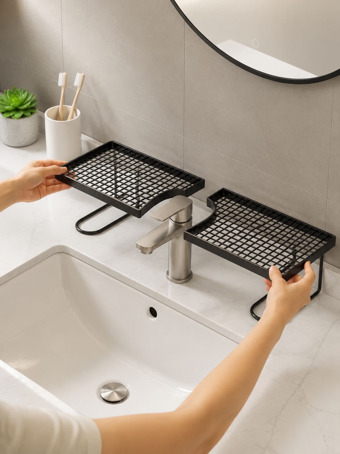 Designer bathroom vanity shelf for modern homes
